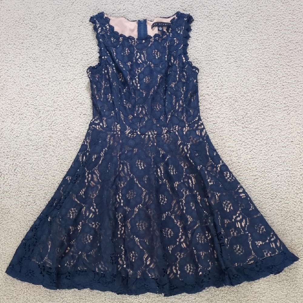 City Studio Navy Blue Floral Lace Sleeveless Formal A-Line Dress